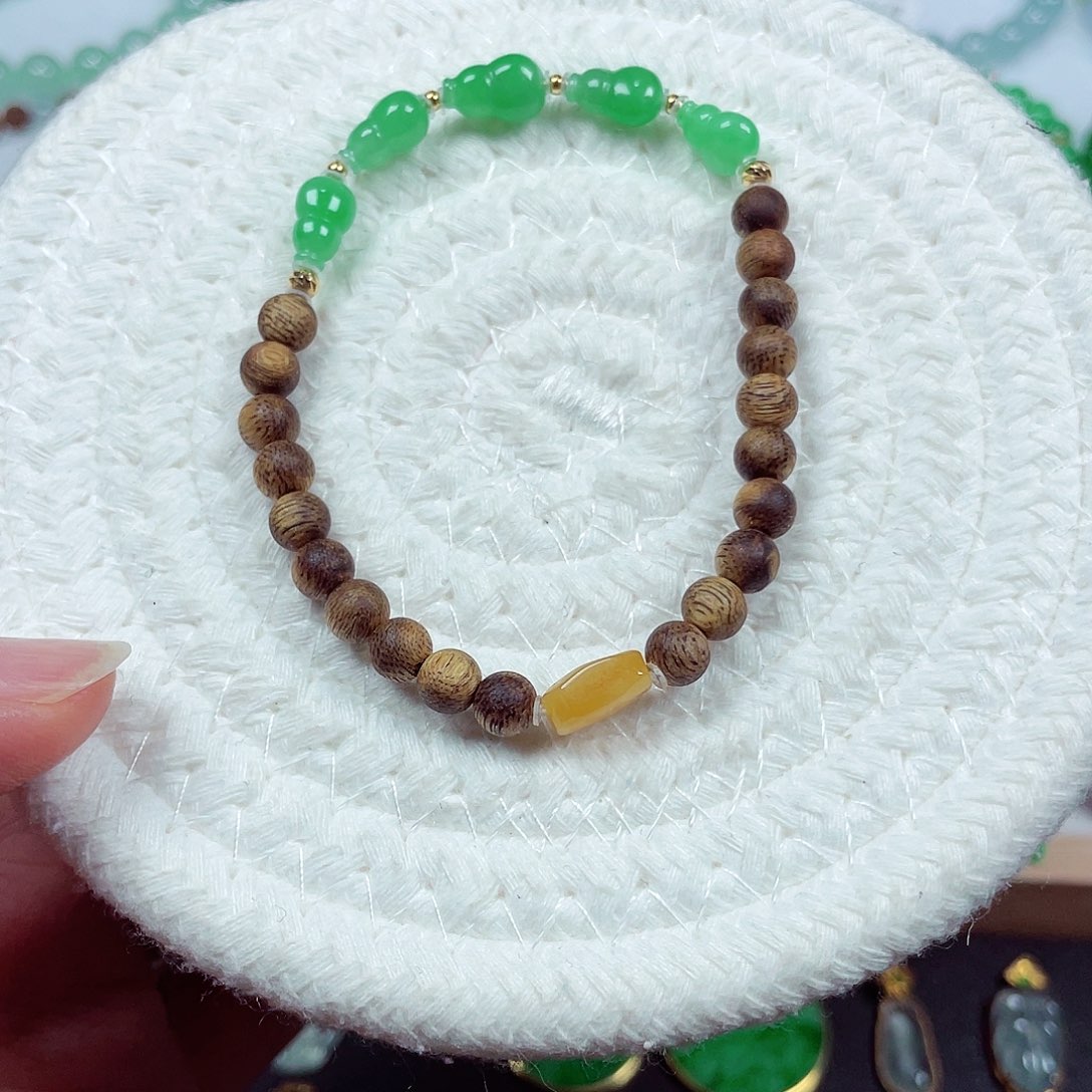 翡翠18K金镶嵌手链天然缅甸翡翠A货卡10-6