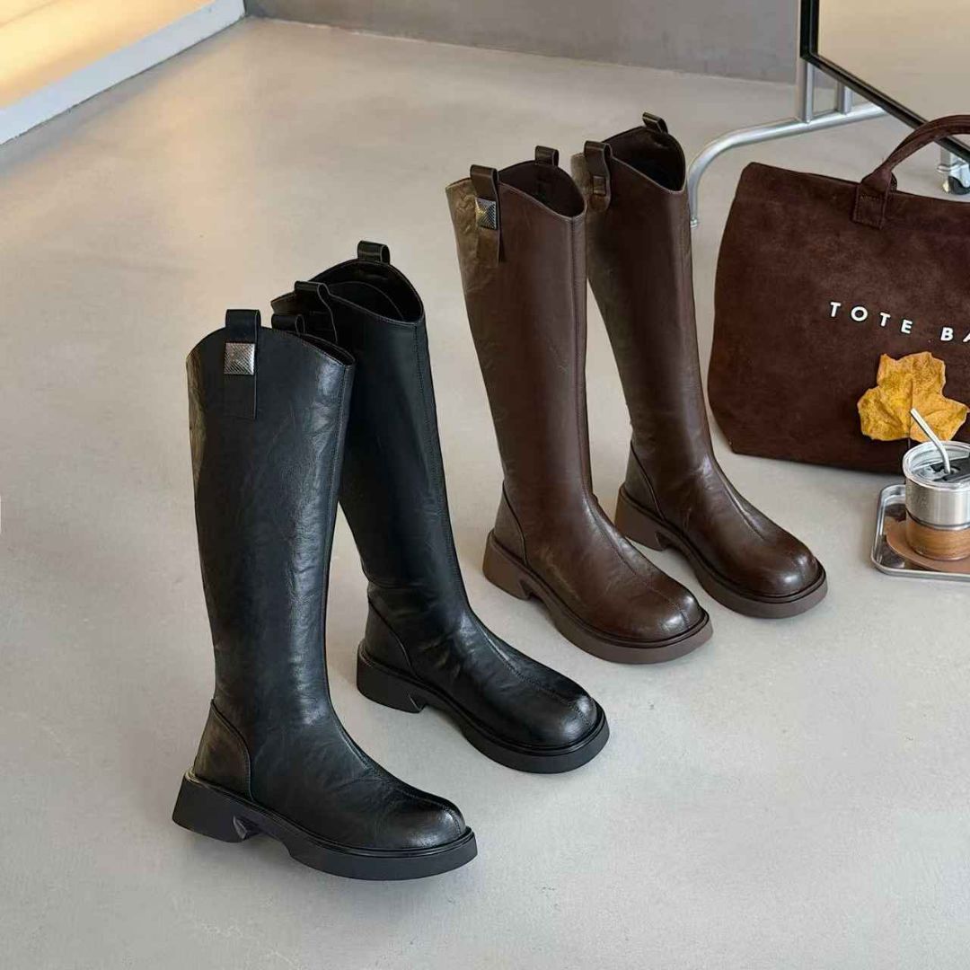 长靴骑士靴时尚百搭靴子V口显腿长不过膝女鞋加绒保暖长筒靴 2187