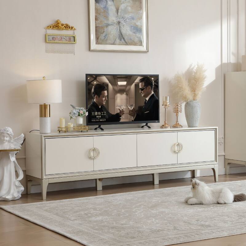 法式奶油风电视柜茶几组合客厅家用轻奢电视机柜实木地柜