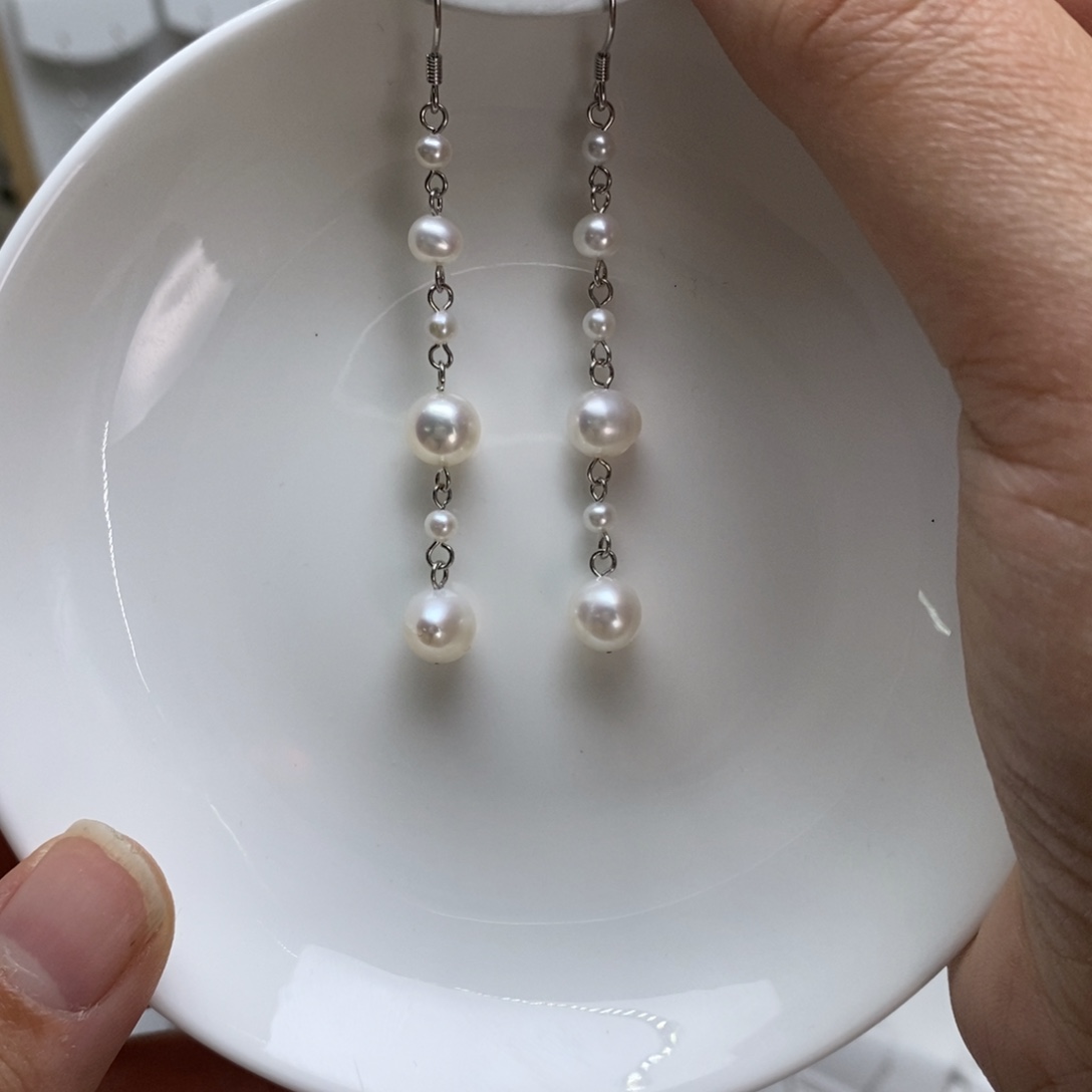 耳饰银S925镶嵌淡水珍珠