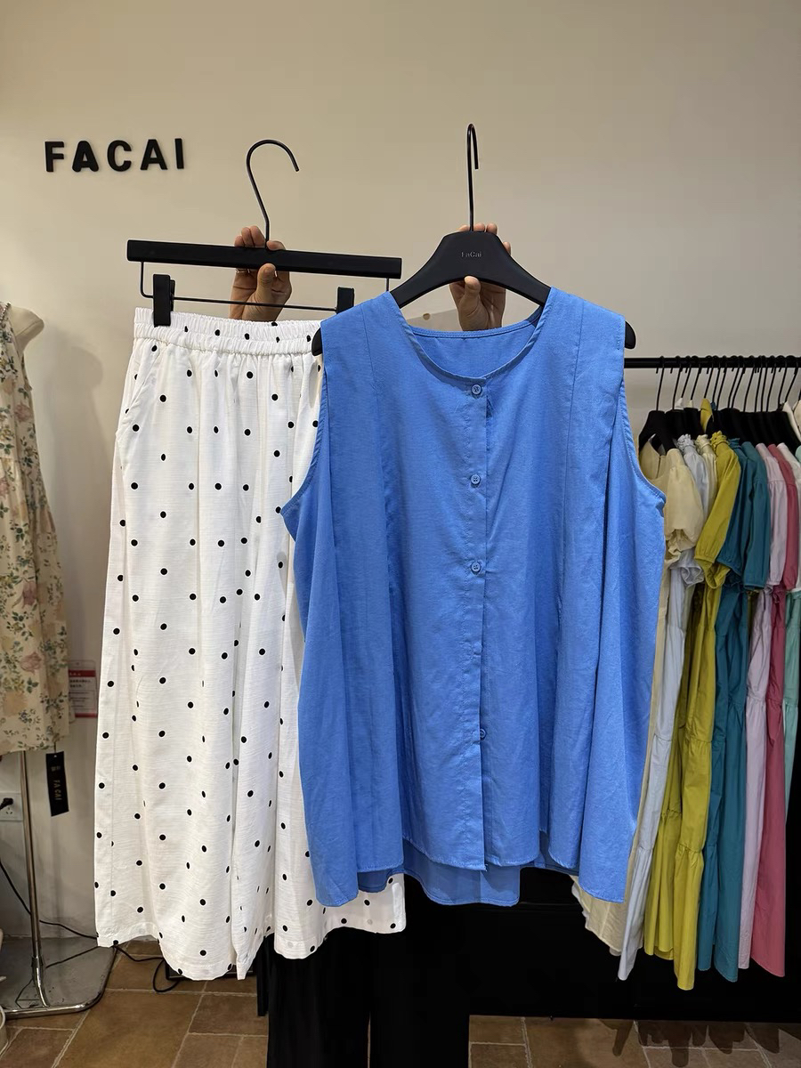 多巴胺无袖上衣搭配波点裤套装（偏远地区不包邮）