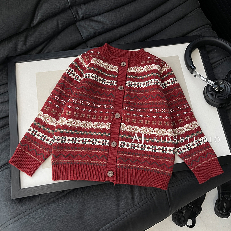 【当红限定】阿卷冬装男女童复古费尔岛保暖圣诞年款毛衣MPG7748