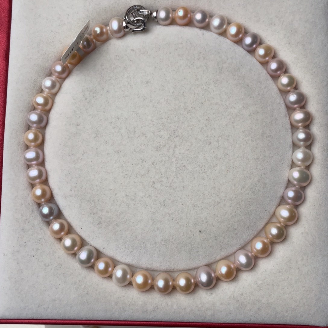 银S925镶嵌颈饰淡水珍珠9-10mm无核无暇