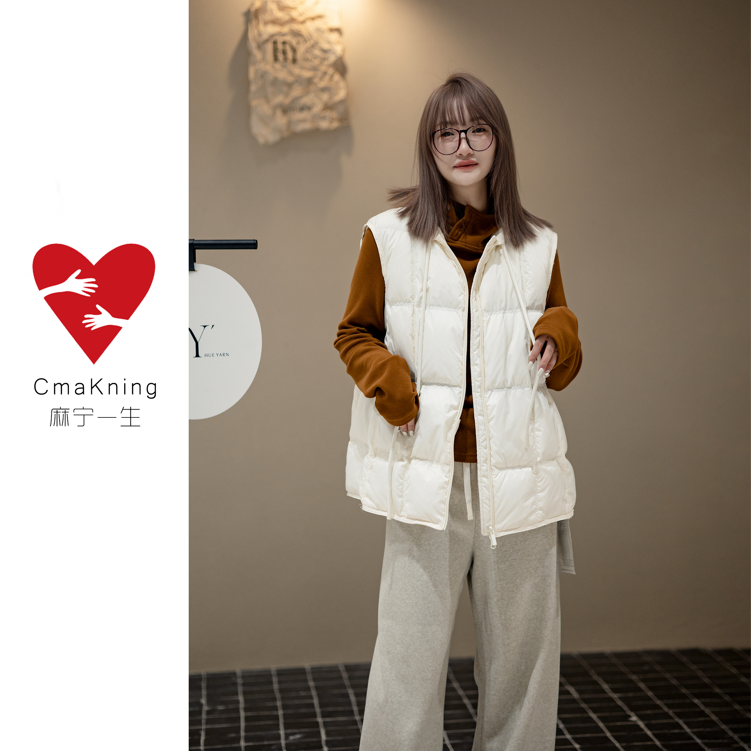 麻宁一生CmaKning【白鸭绒】时髦感百搭秋冬无袖羽绒羽绒服马甲外套