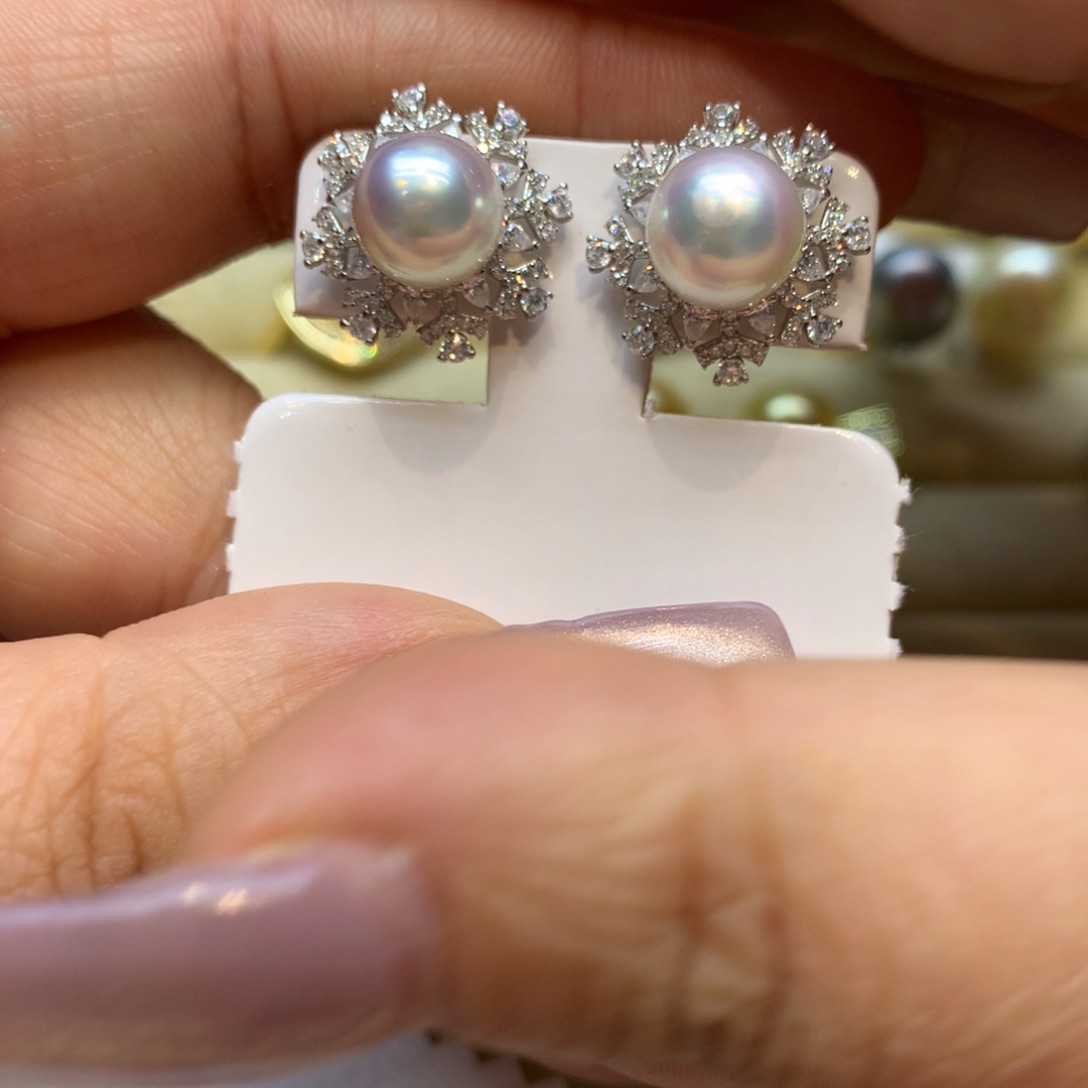 银S925镶嵌耳饰海水珍珠