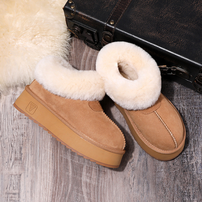 羊皮毛一体雪地靴女厚底短筒2025冬季真皮加厚保暖防滑棉鞋棉靴