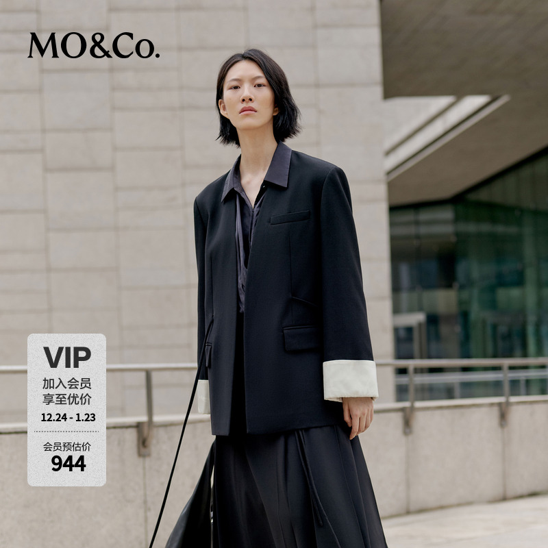 MOCO秋含绵羊毛新中式宽松H型西装外套MBD3BLAT03