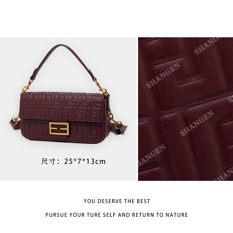 RAIN.CUN冬季2025新款轻奢设计单肩斜挎女包 QYX-9988-西拉酒红