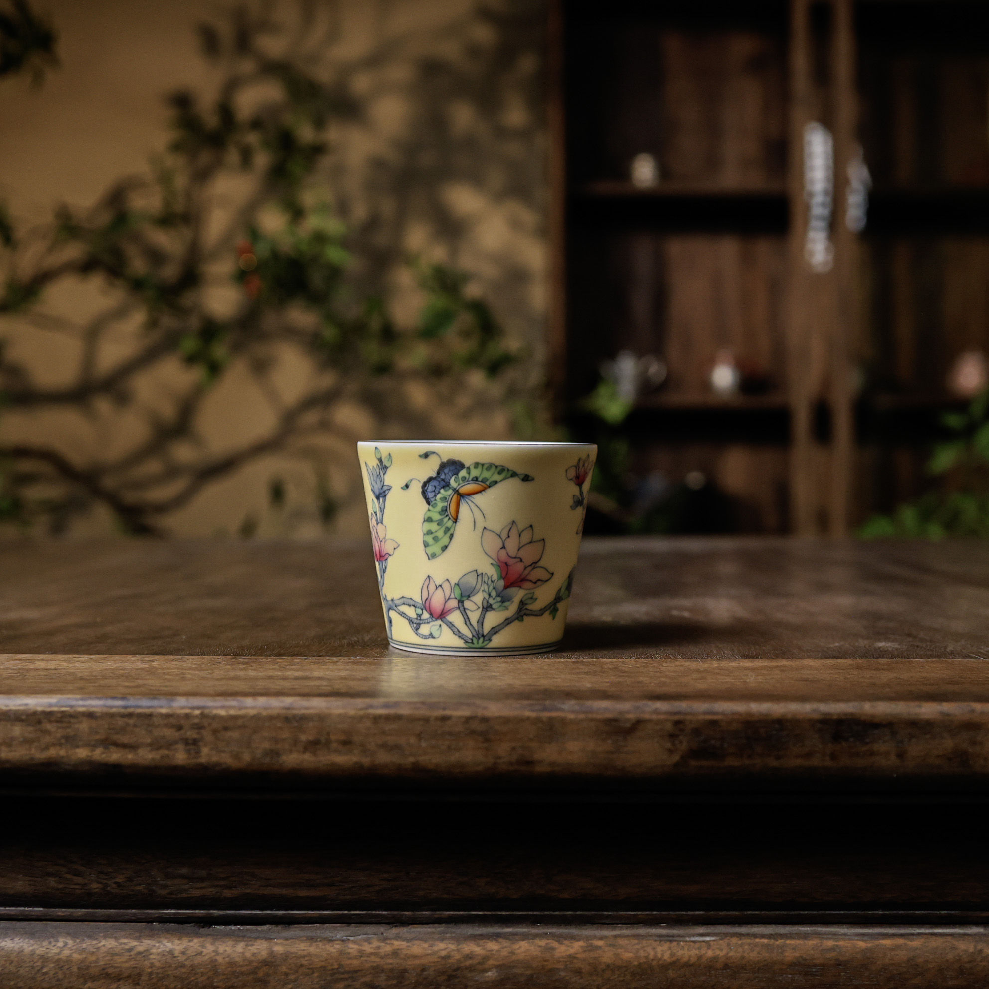 【叁山】鹅黄玉兰蝴蝶猪口杯（卓君S0197）