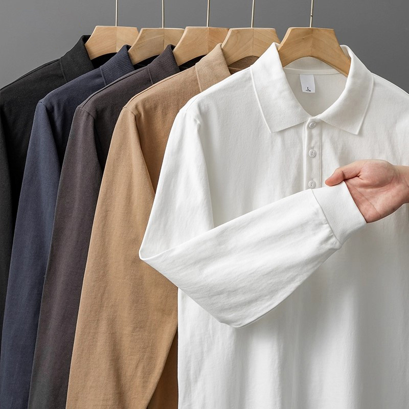 320G重磅纯棉Polo衫男长袖春秋季新款美式翻领保罗衫宽松休闲卫衣