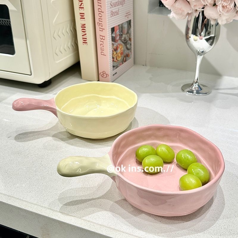 高颜值撞色手柄碗加厚陶瓷耐高温碗具微波炉烤箱专用焗饭碗沙拉碗