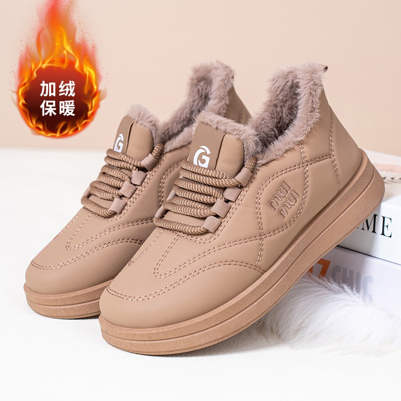 2025冬季加绒保暖防水台厚底女鞋妈妈鞋圆头休闲棉靴