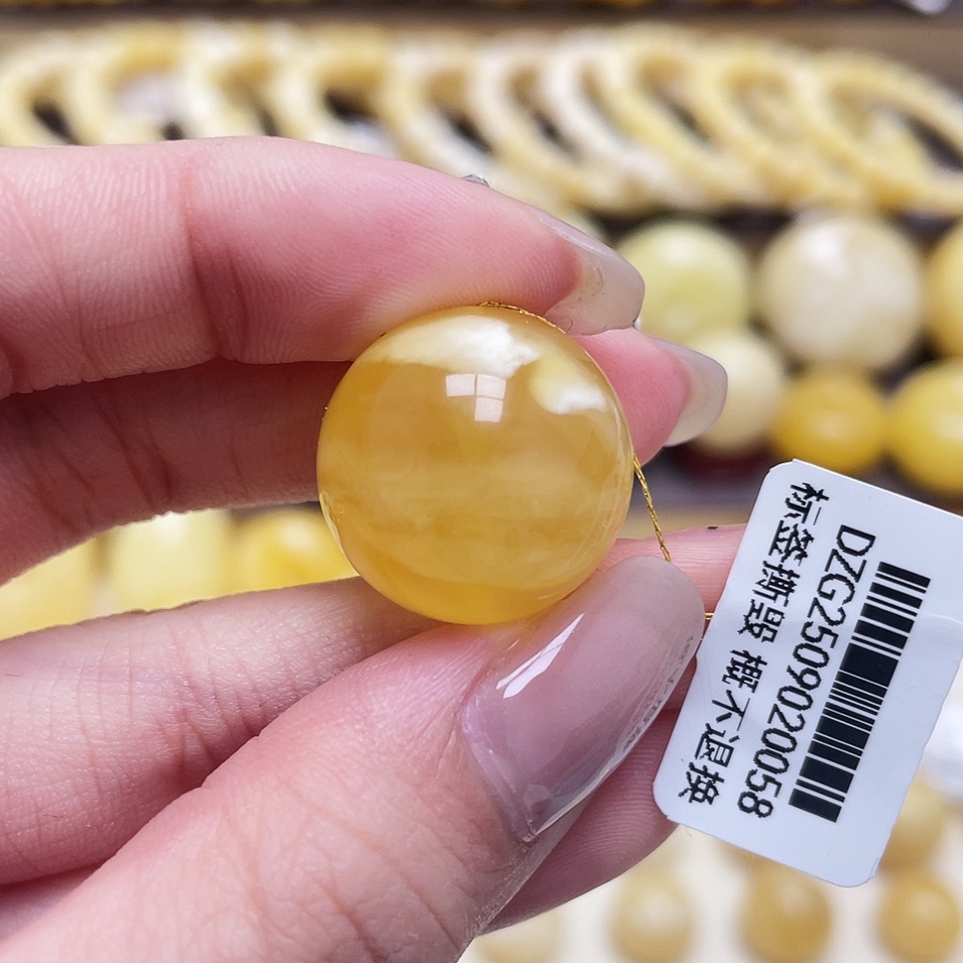 琥珀未镶嵌裸石19.6mm圆珠瑕