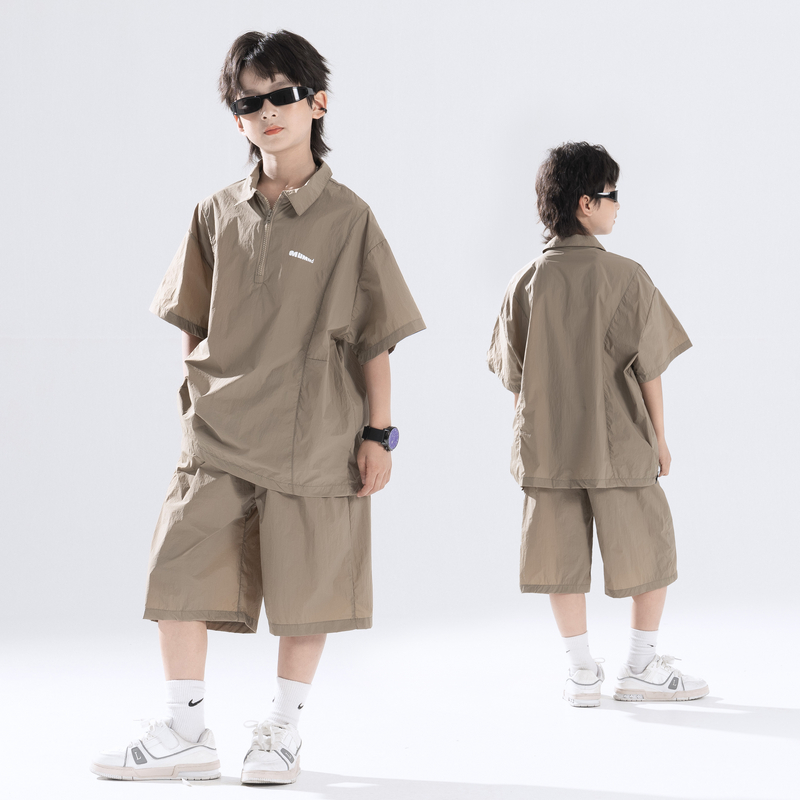 【轻薄舒适】夏季男童套装儿童中大童装翻领休闲短袖短裤两件套
