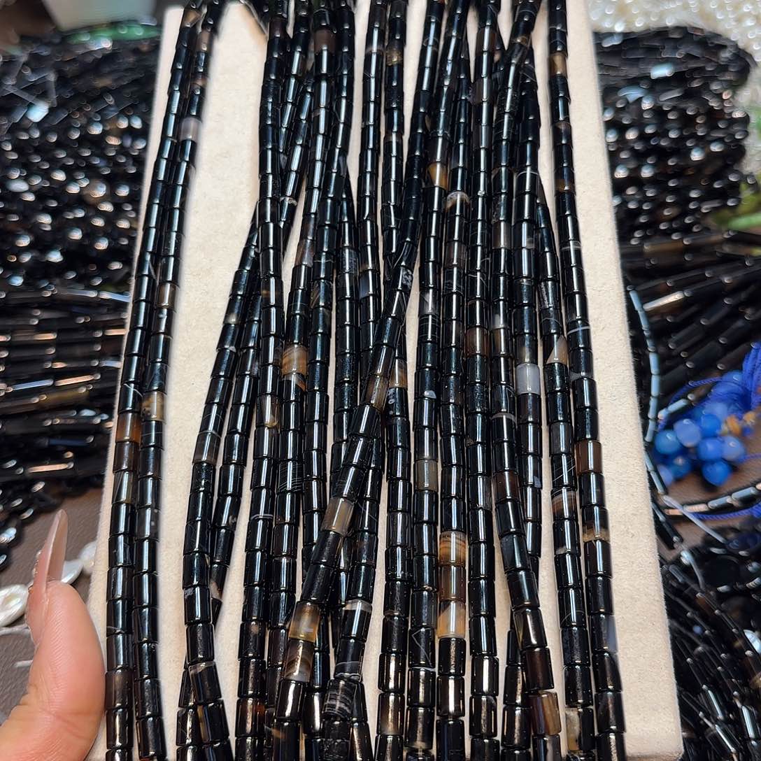 玛瑙/玉髓未镶嵌珠宝半成品6✖️8mm天然黑玛瑙短管