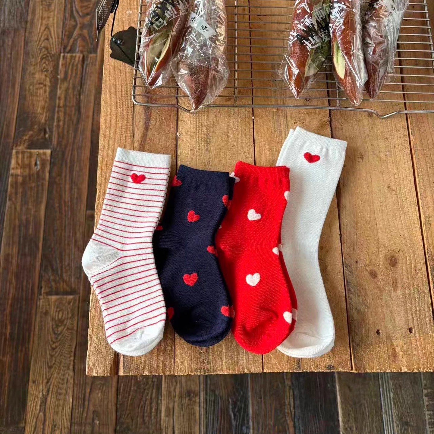 yummy&rocky爱心提花大弹力长筒袜