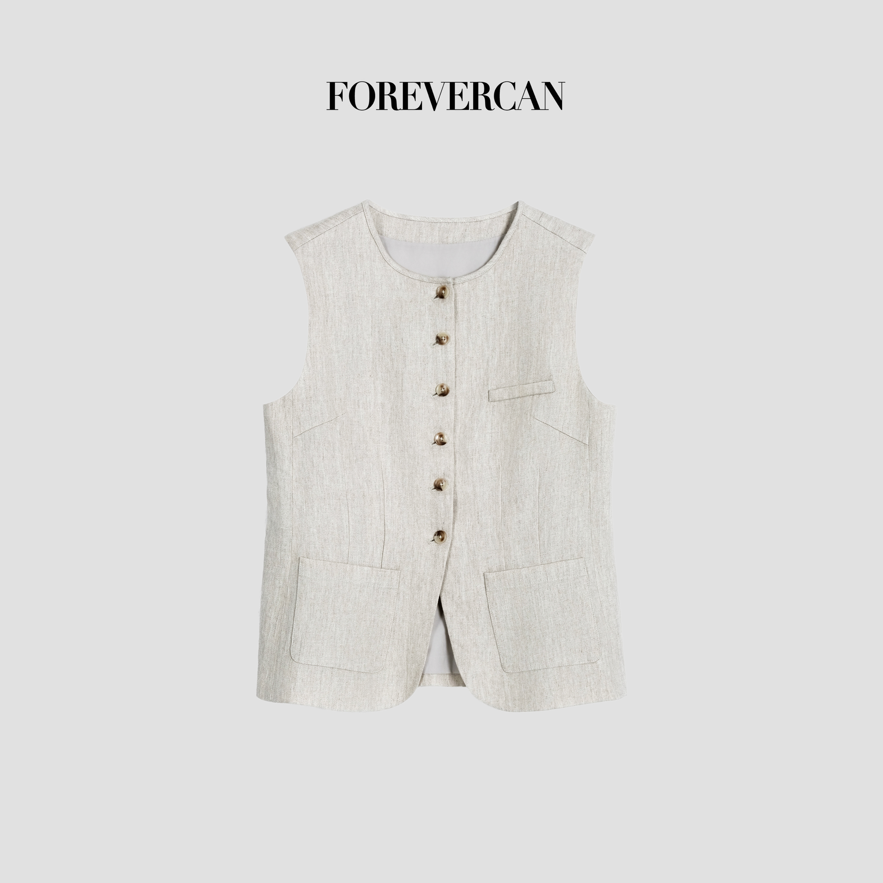 FOREVERCAN“北纬麻境”法国进口雨露麻无袖马甲背心上衣 SC21921