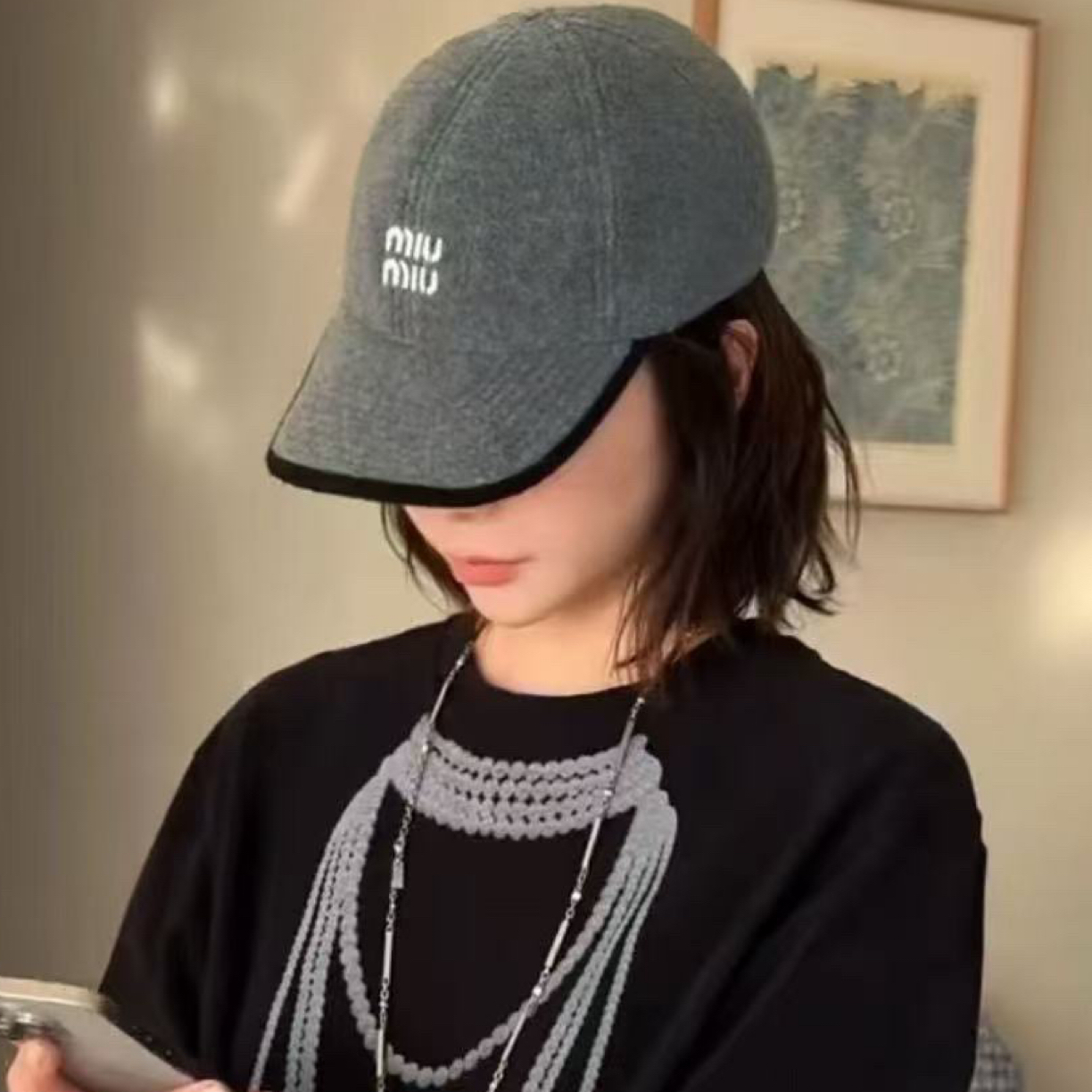 未使用 MIU MIU/缪缪 灰色毛呢棒球帽 M码 04508