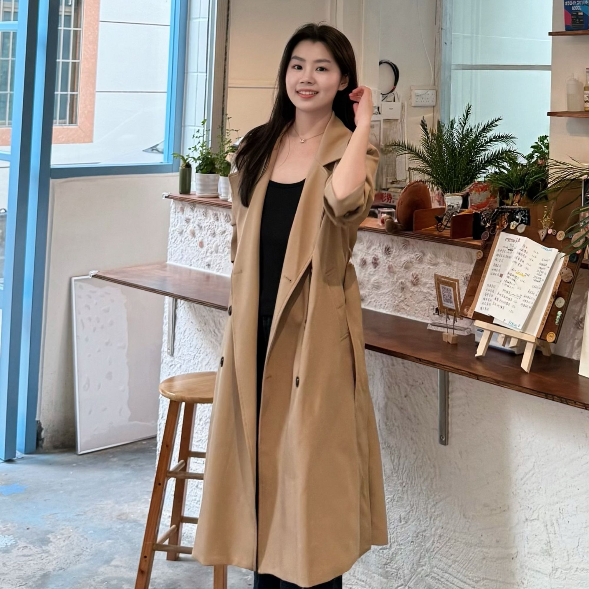 2025秋季新品风衣中长款韩版气质网红长款外套女过膝百搭小个子