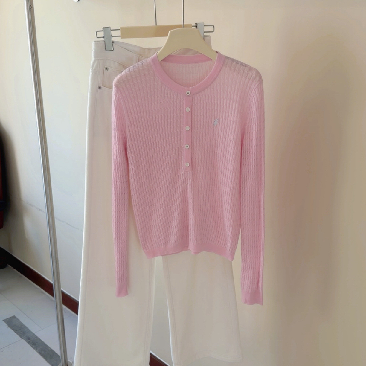 在韩 秋冬小马刺绣纽扣上衣