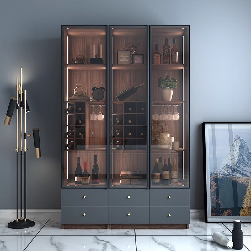 轻奢小酒柜靠墙商用酒架客厅窄玻璃门柜子展示柜小型家用电视边柜