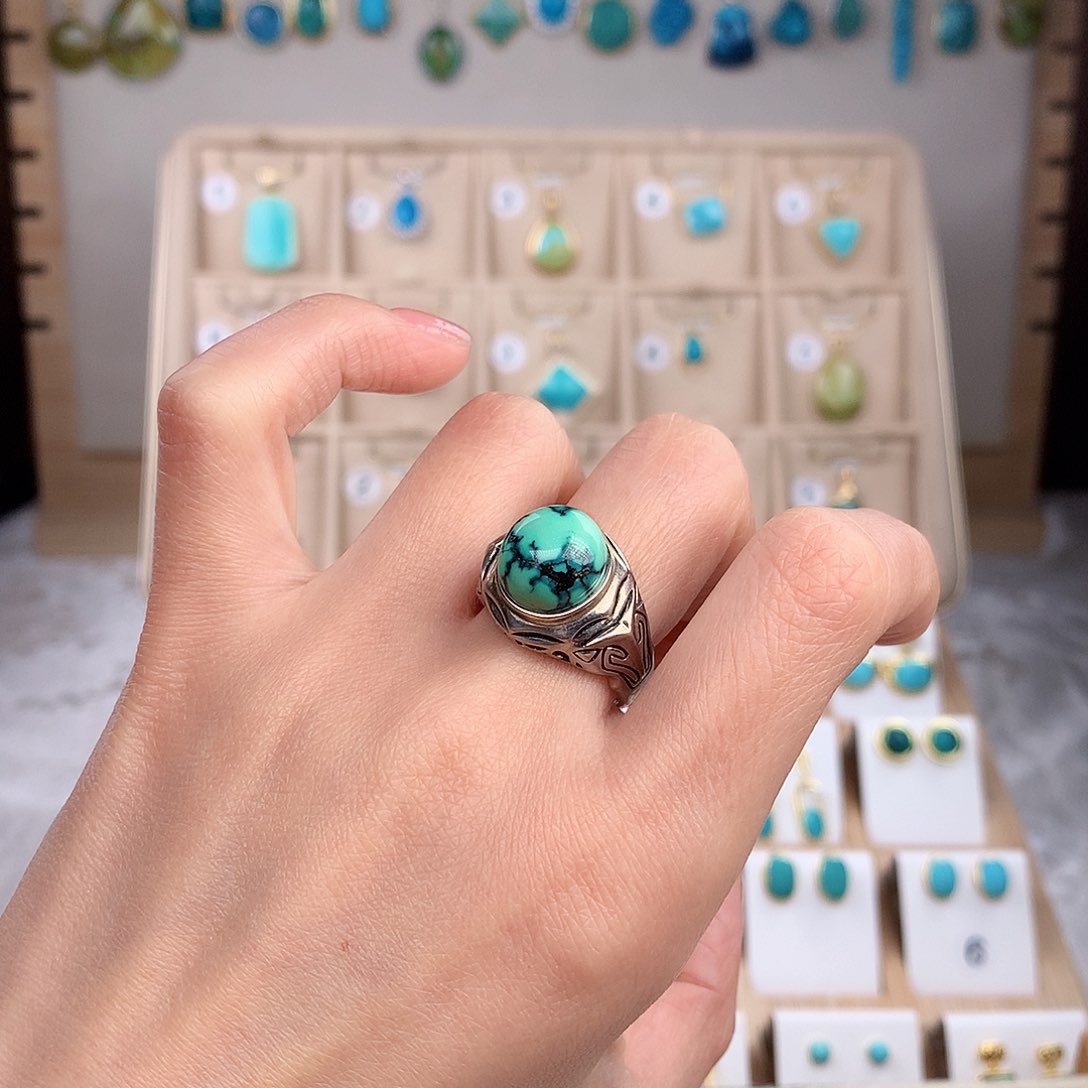 绿松石戒指银S925镶嵌