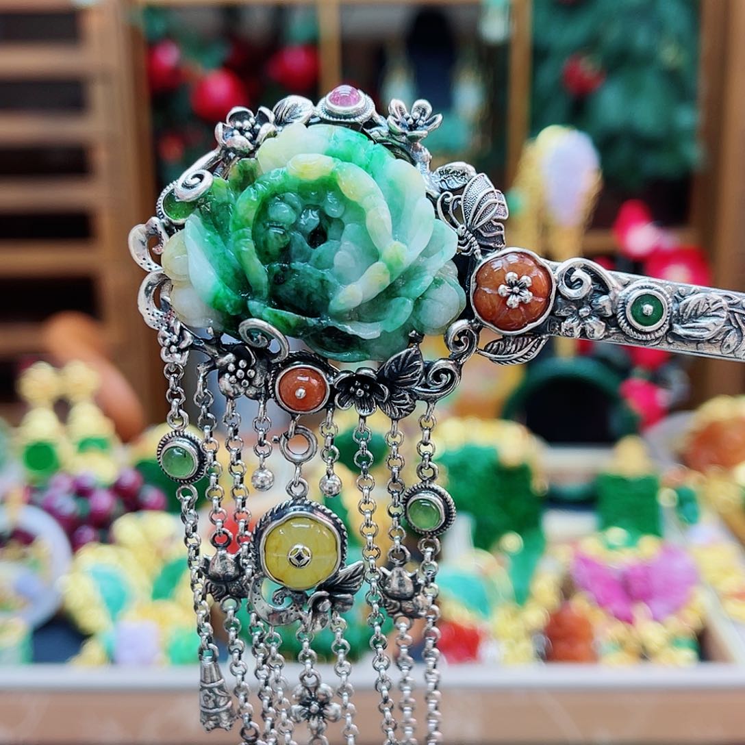 银S925镶嵌挂件翡翠婉*发簪48小时鉴赏期