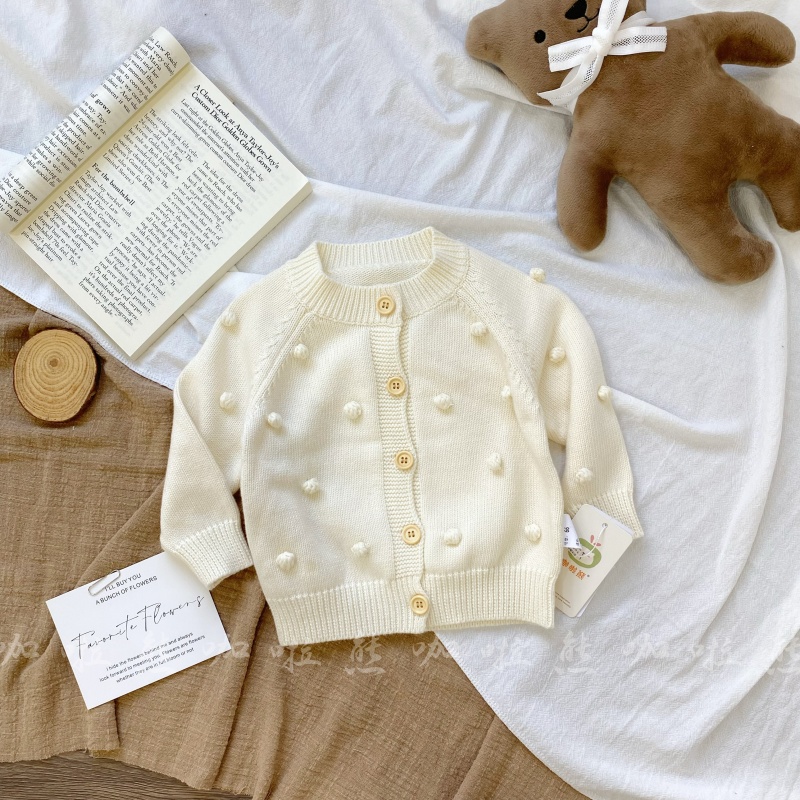 春秋款宝宝衣服上新小球球插肩针织开衫女宝洋气时尚简约风外套