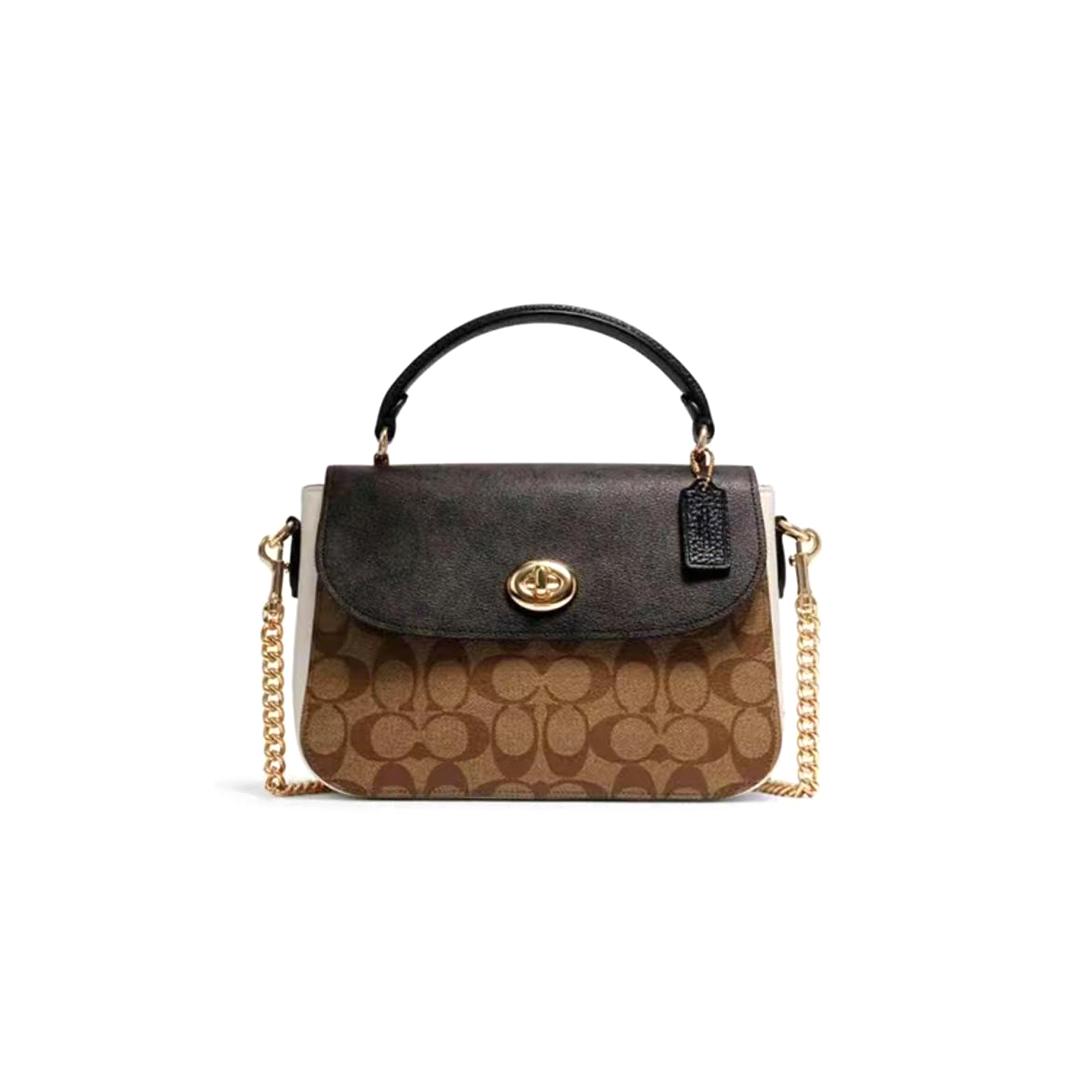 95新 COACH/蔻驰 焦糖色双色老花邮差手提包/A9420/24X18X7