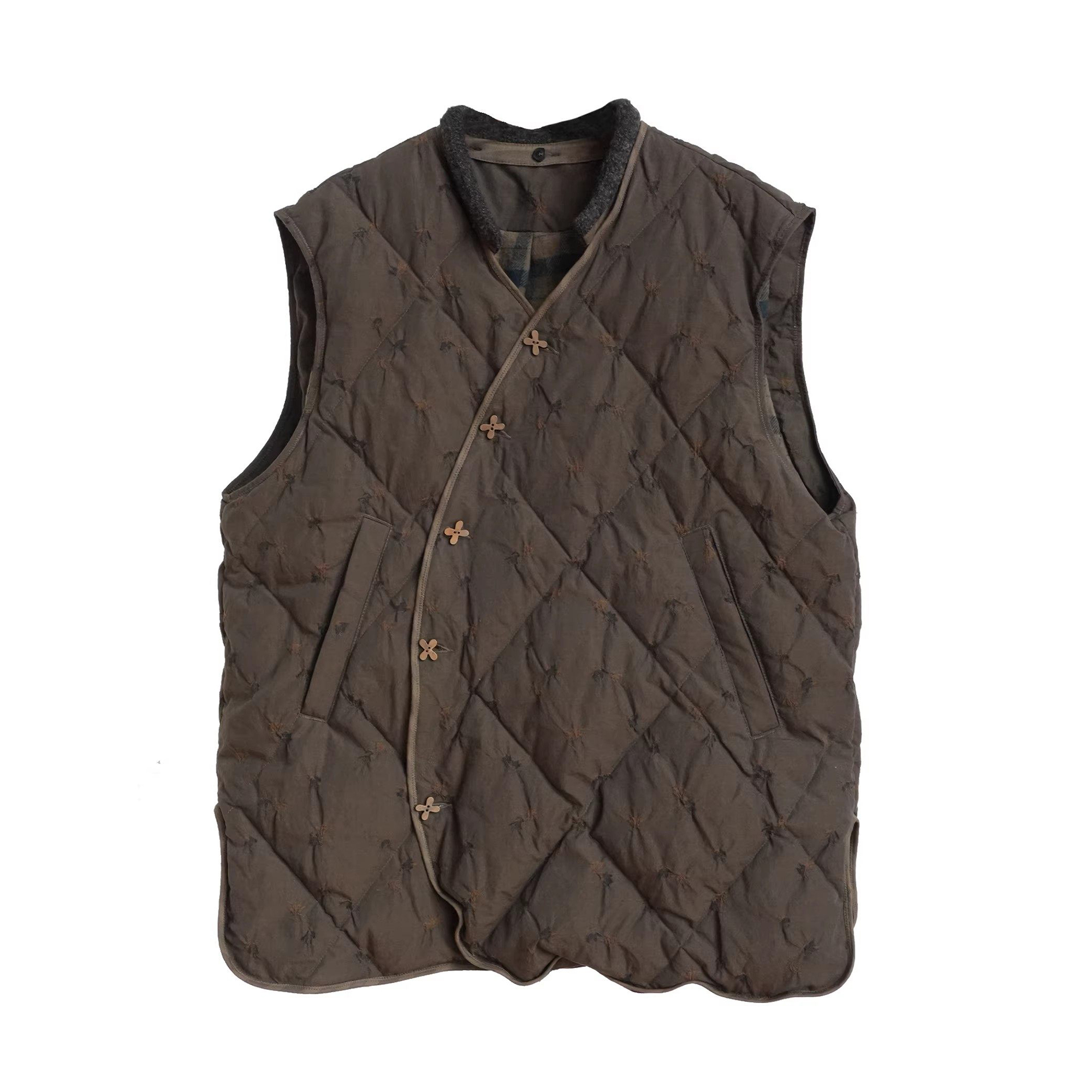 W54613 棉羊毛95白鹅绒斜襟提花加厚羽绒服马甲 几见