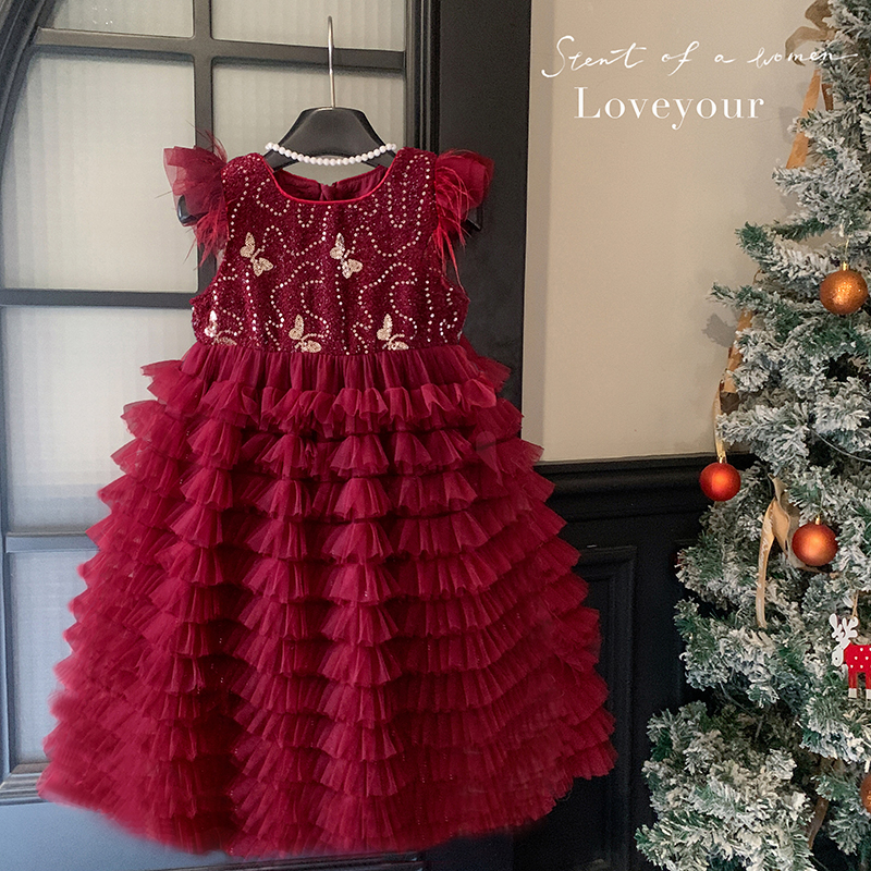 冬”花蝶轻舞“女童无袖亮片夹棉上衣裙摆加绒连衣裙Q9109