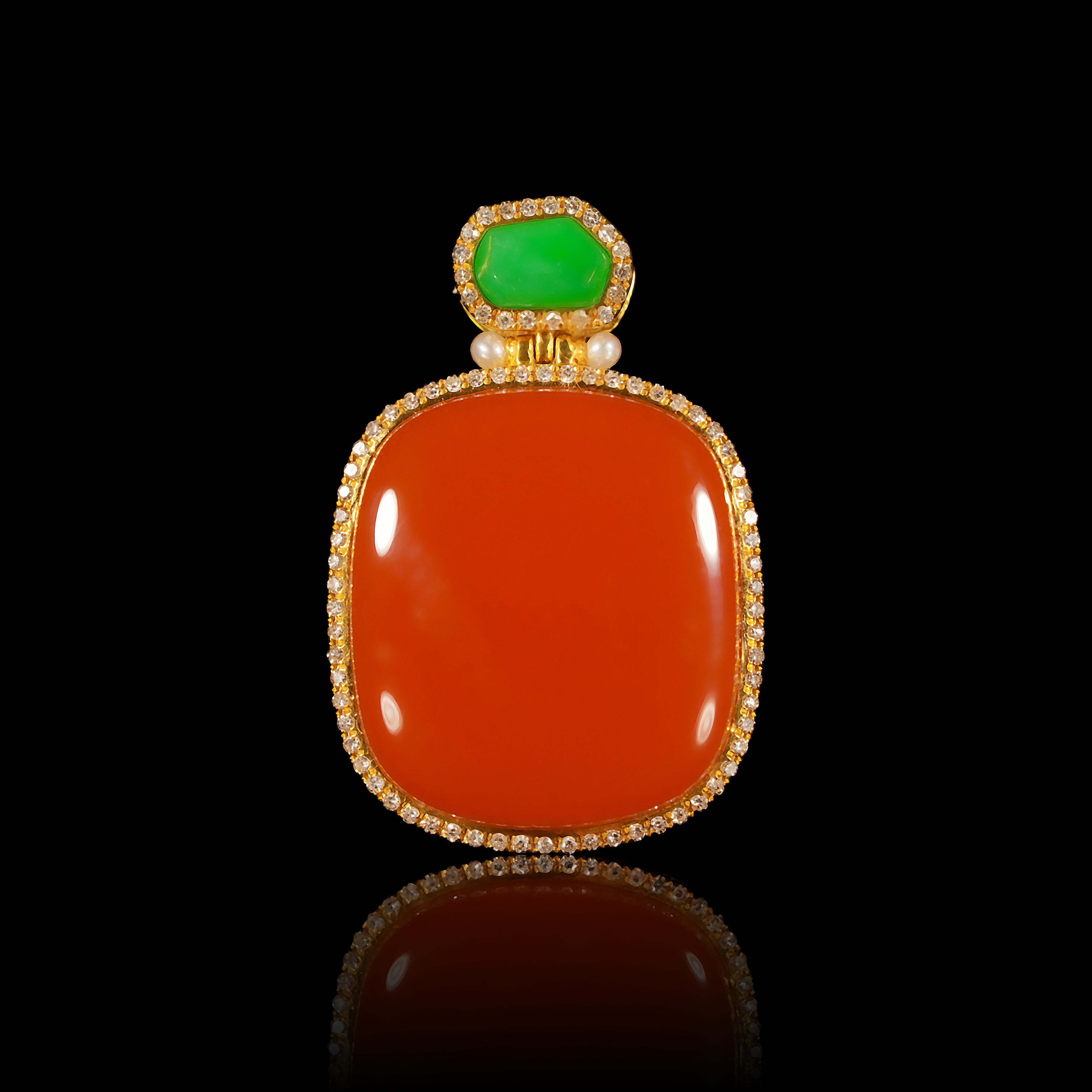 典藏级 原矿南红高色柿子红无事牌坠 18K 27*18*8.5mm±  H122705