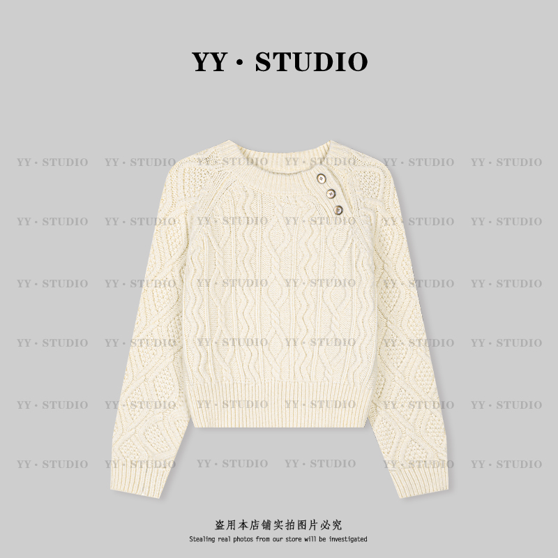 qq【YANYAN】秋冬新款纯色斜扣扭花毛衣长袖YY-7533