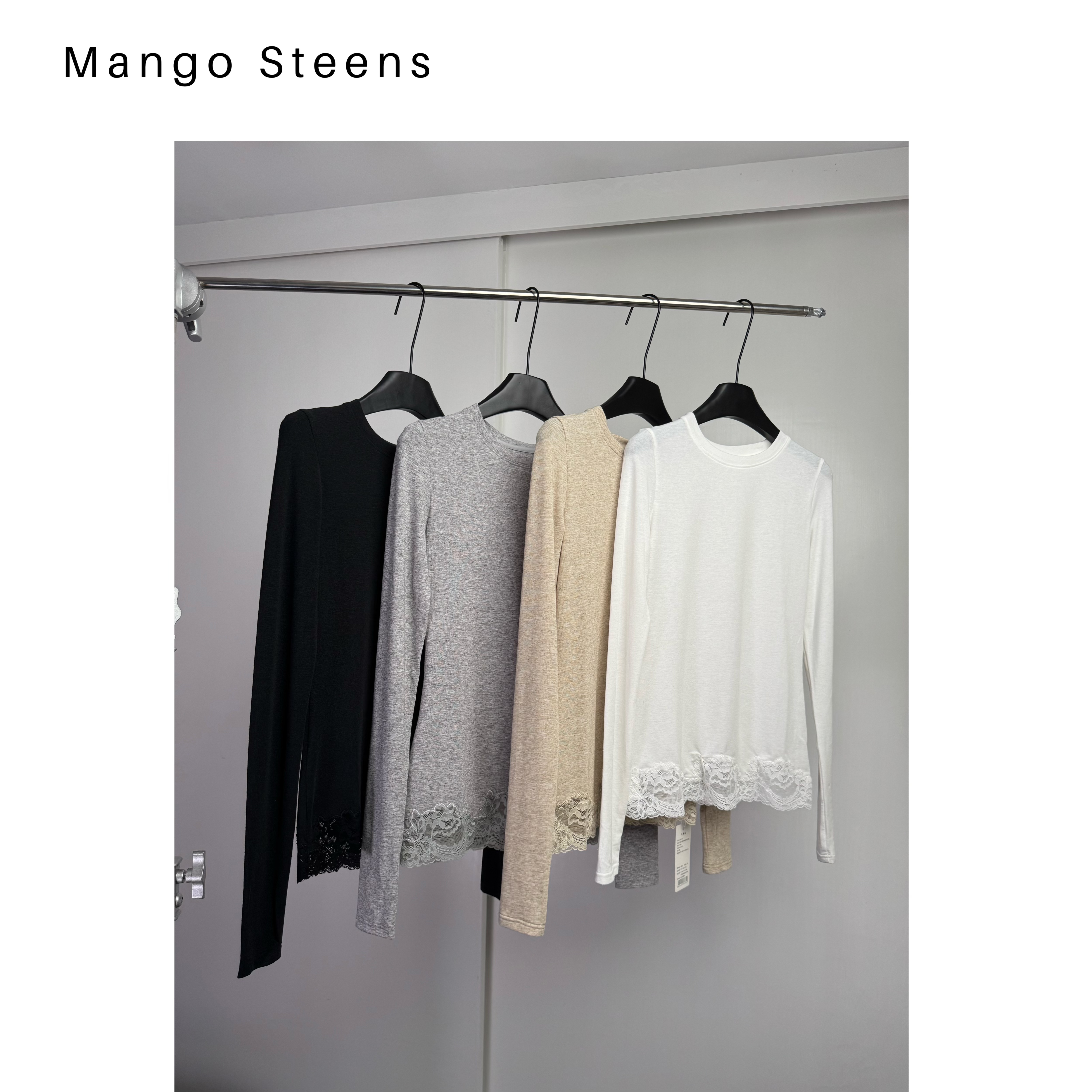 MANGO steen‘s丨苎麻蕾丝绣花长袖打底T恤I6956