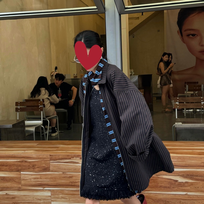 叁叁THREE'S集合店 ETHOR2025春夏条纹廓形拉链夹克外套女上衣