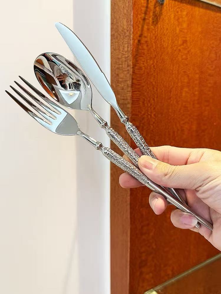 【精致高奢】圣旗星钻锤纹18-10不锈钢手工锻造高档酒店餐具刀叉勺