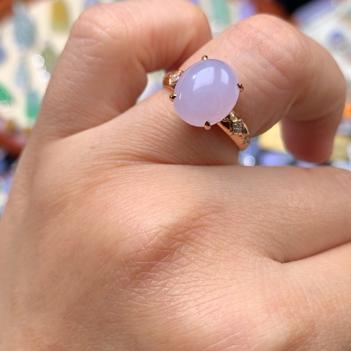 翡翠戒指18K金镶嵌蛋面戒指