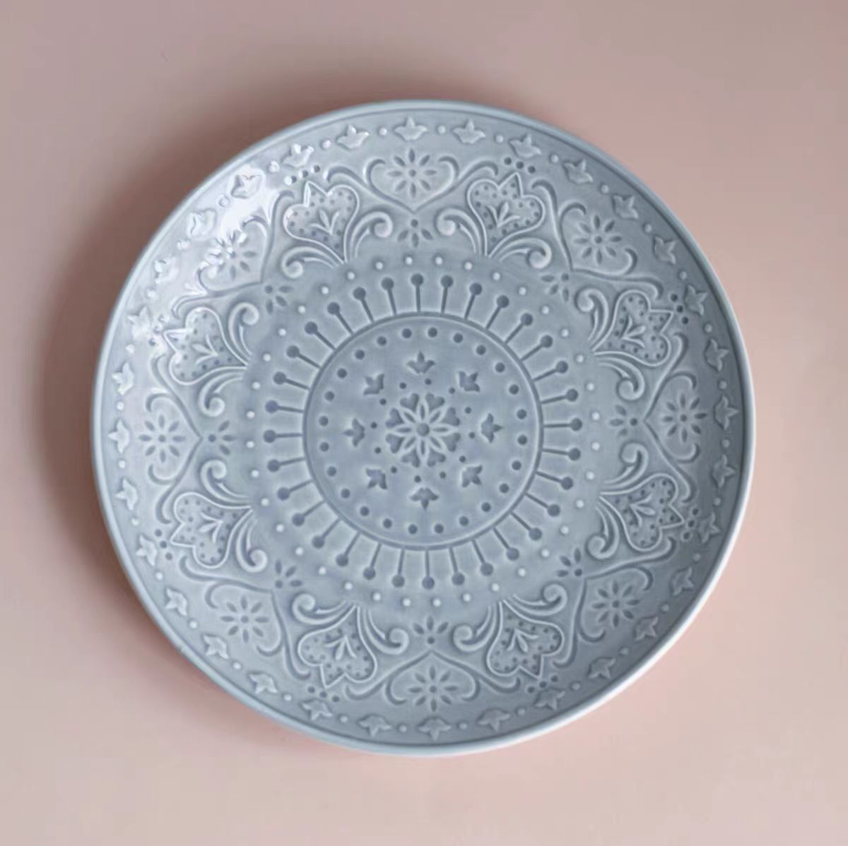 【EAN家】21*4CM 雾霾蓝 立体浮雕汤盘 北欧风 宫廷元素 两个装