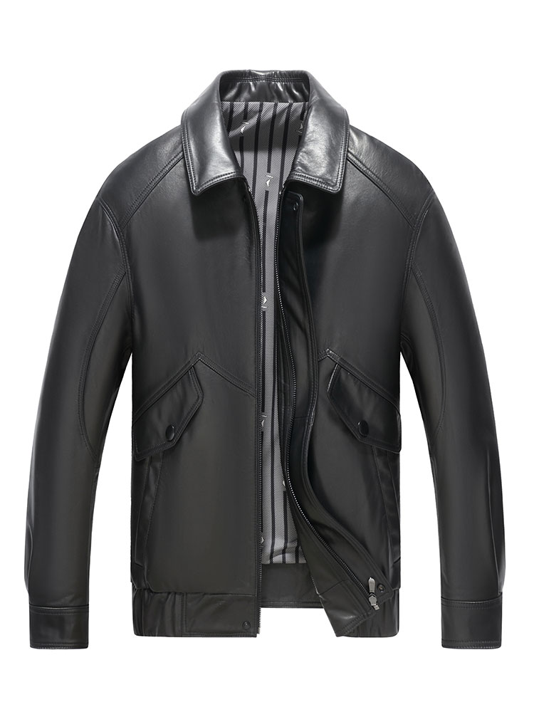真皮飞行服皮夹克男加厚小牛皮潮流冬季爸爸装宽松时尚皮衣外套男