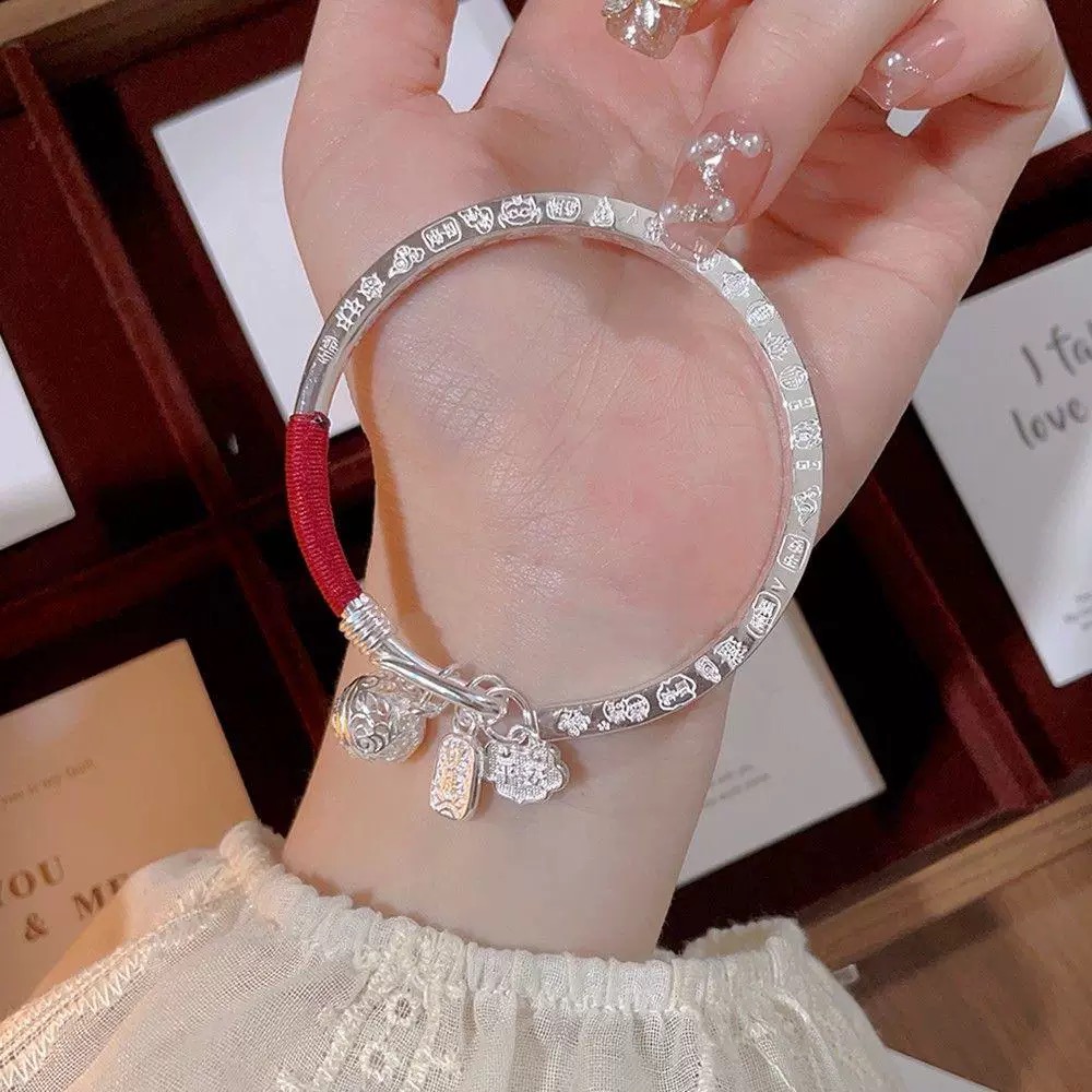 足银手镯 22号链接 吉言银手镯新中式古风宫铃筷子镯开口银镯子