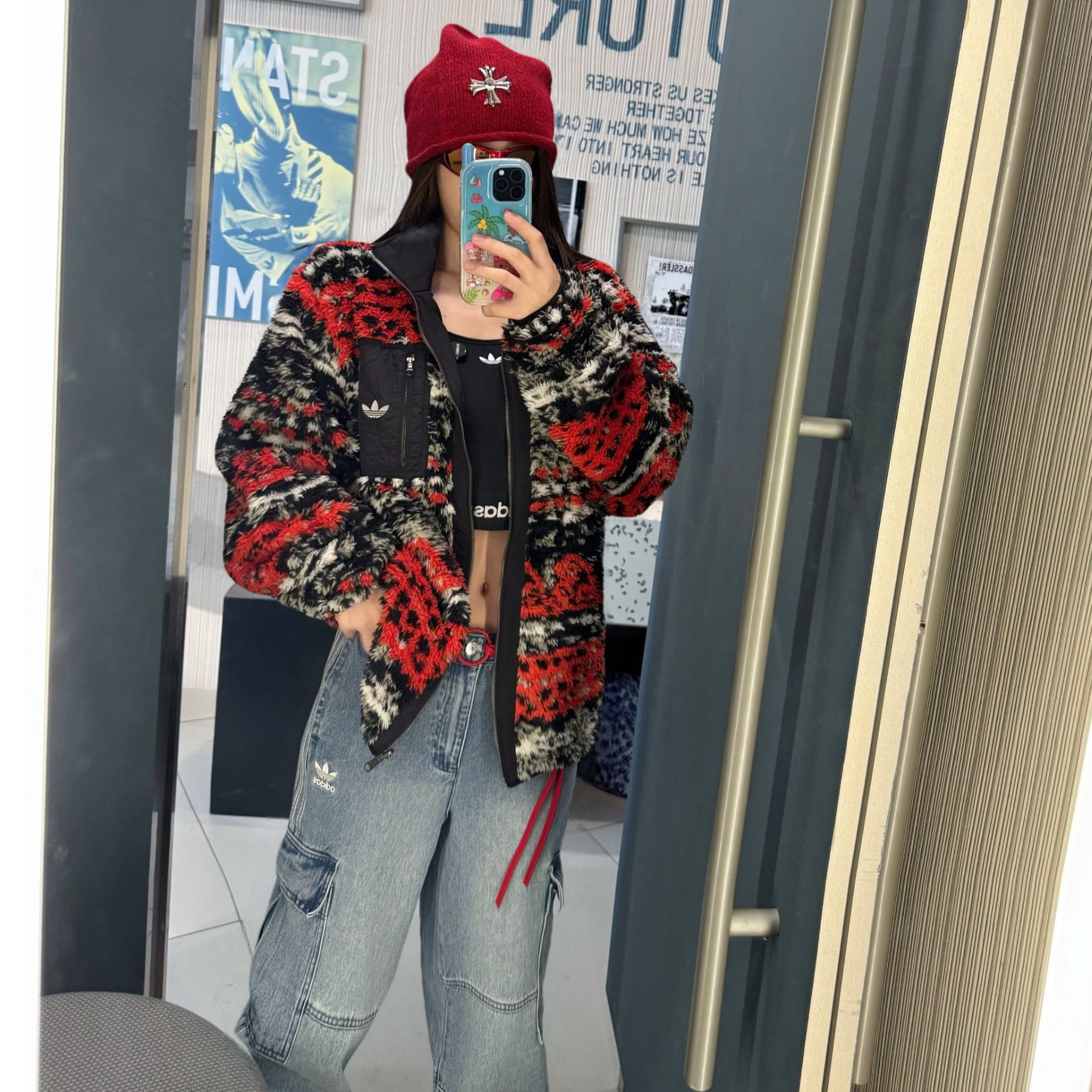 adidas TOC JACKET男女同款双面拉链印花夹克外套 KC0105 X