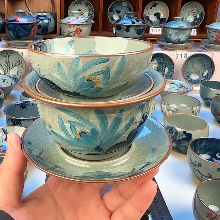 景德镇陶瓷陶瓷杯茶具三才盖碗普洱杯礼盒装