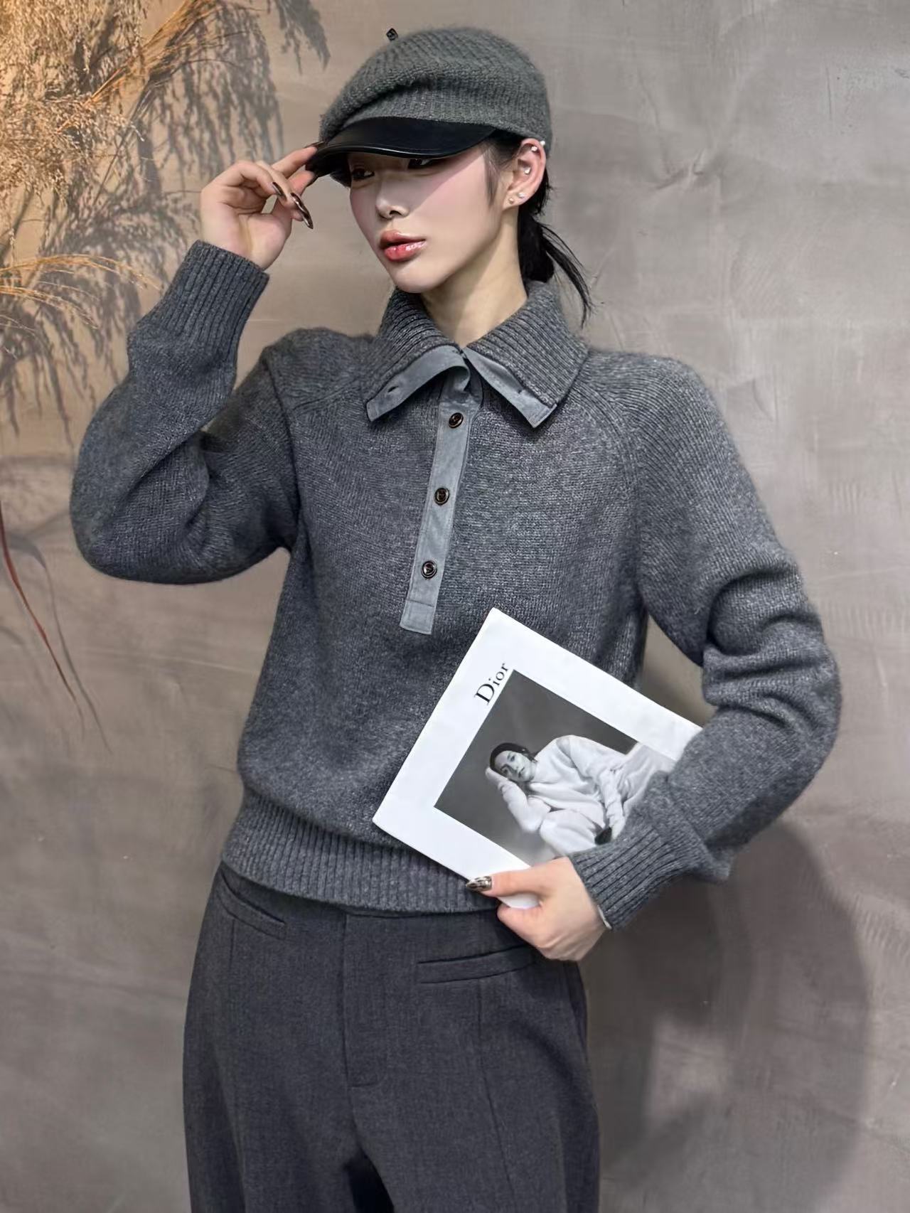 56120#拼色撞色冬季时尚简约高领翻领套头针织衫宽松显瘦百搭毛衣