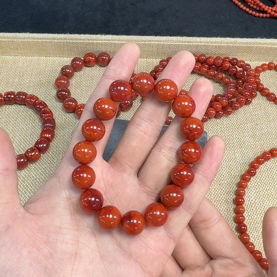 南红玛瑙手链未镶嵌邦原矿南红手串13mm满肉火焰纹