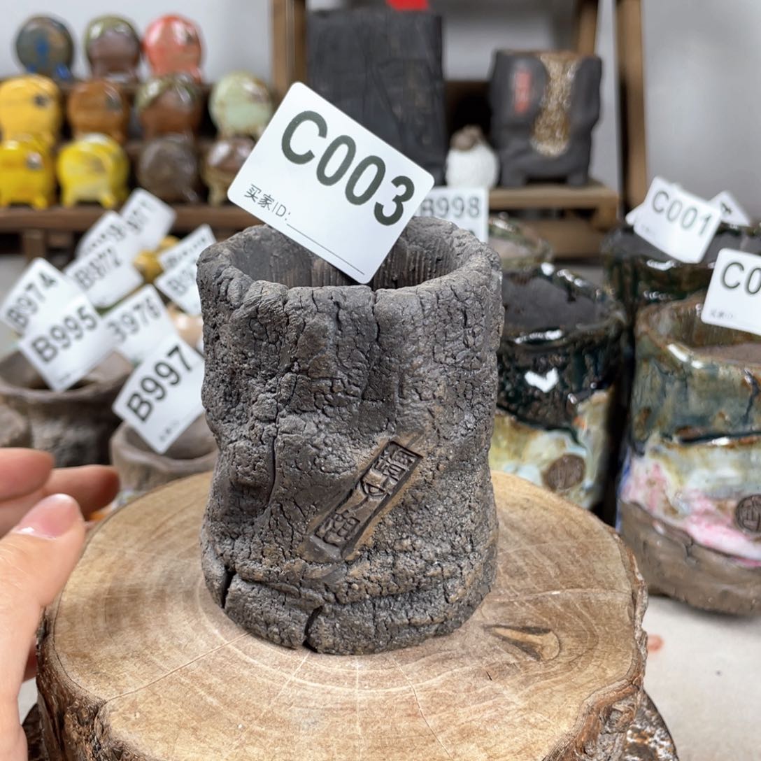 紫砂花盆孤品 不规则油画山石老桩 内口5