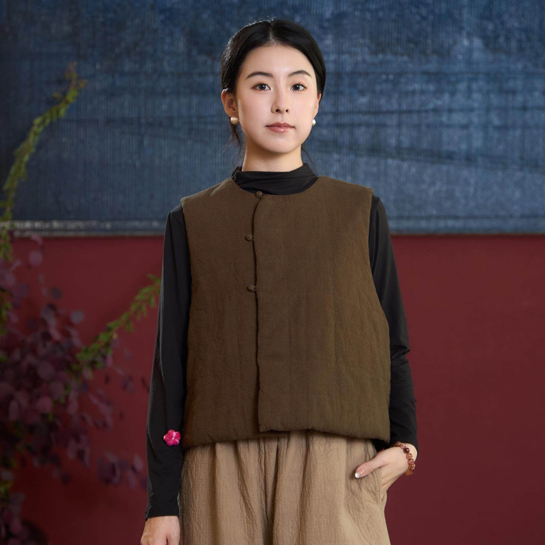 照本堂冬圆领斜襟三盘扣棉马夹w12586