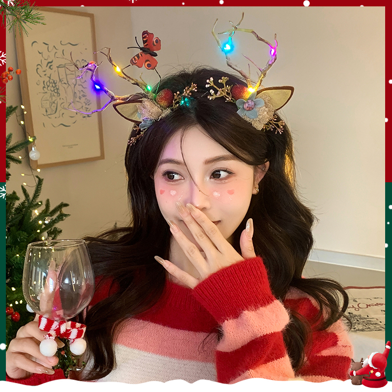 会发光的圣诞头饰发箍女新款麋鹿头箍圣诞节装扮鹿角装饰发饰