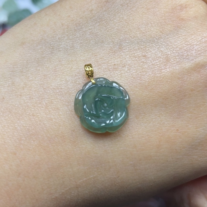 翡翠挂件18K金镶嵌粉*晶58999999999