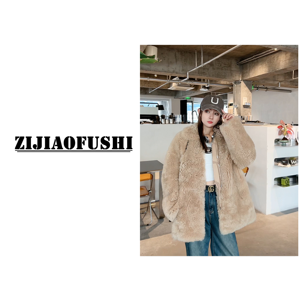 “白桃微醺”真皮皮毛一体中长款外套  ZJPZ-6607   