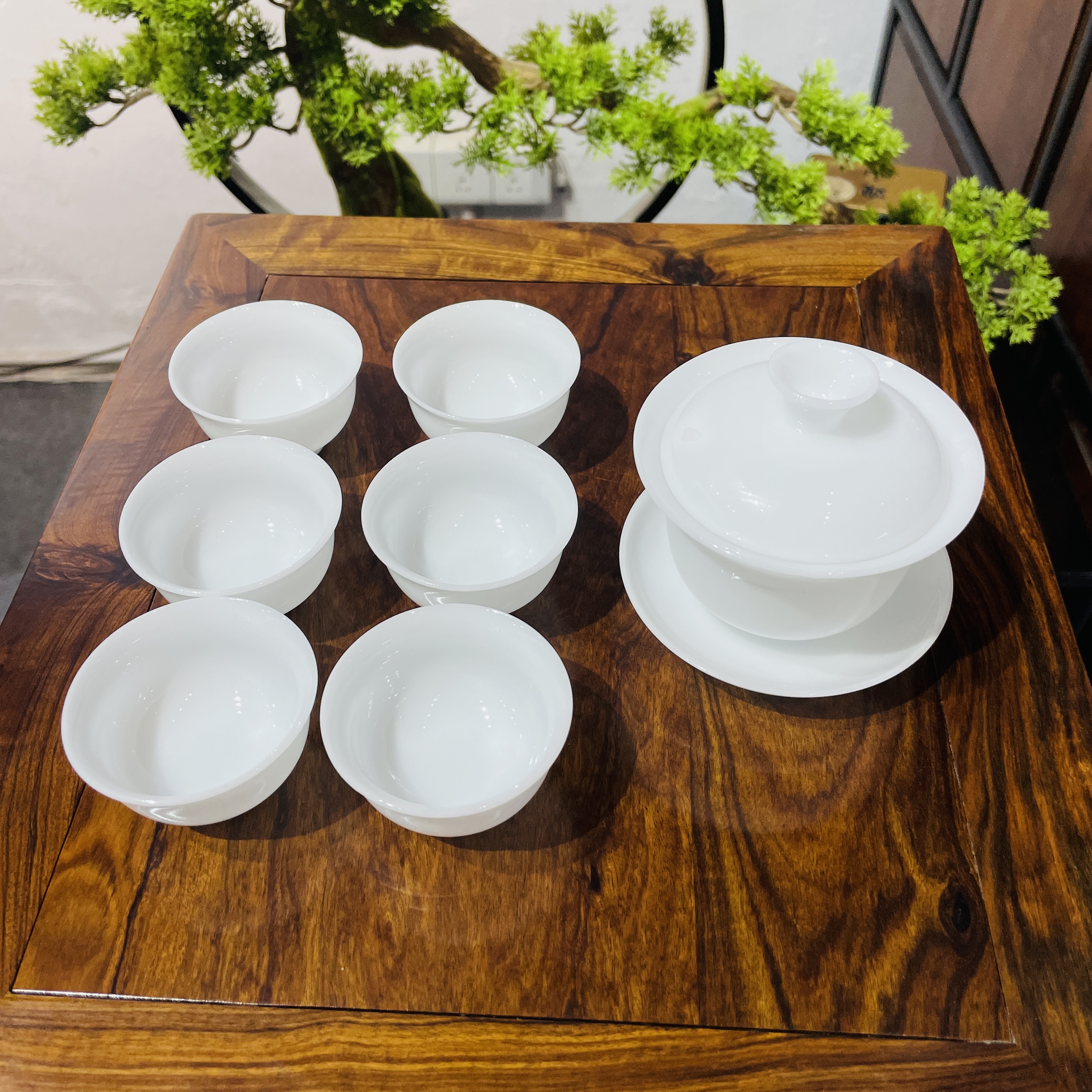 （冰种纯白）盖碗110ml+30ml杯子套装防烫手功夫茶具